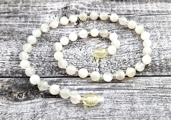 white necklace moonstone gemstone beaded knotted jewelry 6mm 6 mm beads knotted for women women's girl children