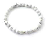 howlite white gemstone stretch bracelet jewelry 6mm 6 mm beaded for men men's women women's with sterling silver 925