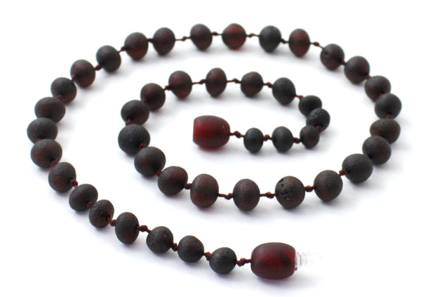 necklace amber raw cherry baltic black baroque round bead knotted unpolished for kids children jewelry