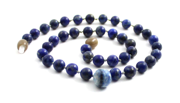 blue lapis lazuli necklace jewelry 6mm 6 mm beads knotted beaded for men men's boy boys with pendant