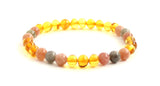 bracelet amber honey golden stretch with labradorite gray sunstone pink gemstone 6mm 6 mm jewelry 4