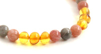 bracelet amber honey golden stretch with labradorite gray sunstone pink gemstone 6mm 6 mm jewelry 3