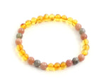 bracelet amber honey golden stretch with labradorite gray sunstone pink gemstone 6mm 6 mm jewelry