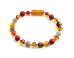 red jasper amber baltic cognac bracelet anklet jewelry labradorite gray tiger eye tiger's brown knotted teething
