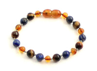 bracelet anklet gemstone cognac amber baltic polished jewelry knotted beaded lapis lazuli blue tiger tiger's eye