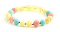 Amber Raw Milky Bracelet With Amazonite and Pink Sunstone
