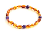 amethyst amber bracelet stretch elastic band jewelry gemstone bean olive cognac violet brown polished for men men's women women's