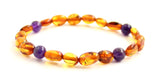 amethyst amber bracelet stretch elastic band jewelry gemstone bean olive cognac violet brown polished for men men's women women's 4