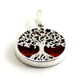 pendant tree of life sterling silver 925 amber baltic cognac round small minimalist jewelry 2