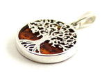 pendant tree of life sterling silver 925 amber baltic cognac round small minimalist jewelry 3