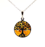 pendant tree of life sterling silver 925 amber baltic cognac round small minimalist jewelry