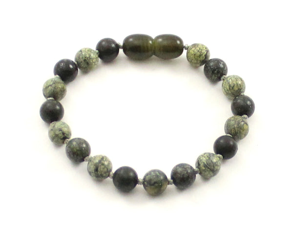 green lace stone serpentine gemstone jewelry anklet bracelet for men men's boy boys 6mm 6 mm knotted