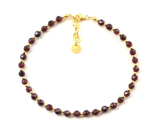 anklet red garnet faceted burgundy with sterling silver 925 gemstone small beads minimalist for women women's