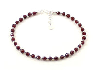 anklet red garnet faceted burgundy with sterling silver 925 gemstone small beads minimalist for women women's 5
