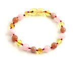 rose quartz amber yellow lemon baltic polished sunstone anklet bracelet beaded jewelry for a girl girls 