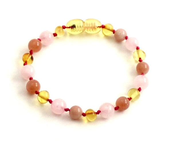 rose quartz amber yellow lemon baltic polished sunstone anklet bracelet beaded jewelry for a girl girls 