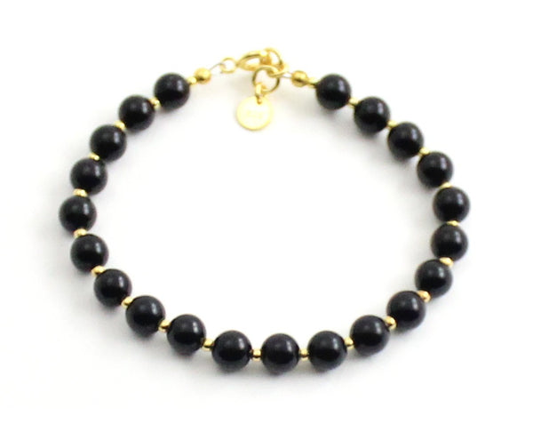 obsidian bracelet black jewelry with sterling silver 925 golden beaded gemstone for men women 6mm 6 mm