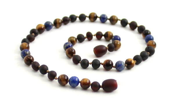 Raw, Lapis Lazuli, Necklace, Amber, Cherry, Tiger Eye, Unpolished, Baltic, Blue, Brown, Beaded, Knotted, Men's, Men, Women, Women's