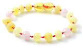 yellow pink amber baltic bracelet anklet for girl pink rose quartz with gemstones beaded jewelry baby milky butter polished raw unpolished