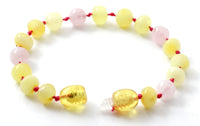 yellow pink amber baltic bracelet anklet for girl pink rose quartz with gemstones beaded jewelry baby milky butter polished raw unpolished 3