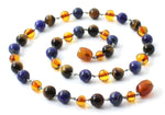 necklace amber baltic jewelry lapis lazuli blue knotted cognac polished tiger eye tiger's knotted