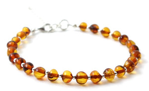 Cognac Amber Adult Bracelet with Sterling Silver 925