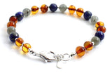 bracelet amber cognac polished with sterling silver 925 gemstones labradorite gray lapis lazuli blue jewelry beaded 3