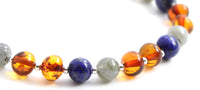 bracelet amber cognac polished with sterling silver 925 gemstones labradorite gray lapis lazuli blue jewelry beaded 2