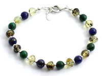 bracelet green amber polished baltic with sterling silver 925 beaded gemstones lapis lazuli dark blue african jade green jewelry