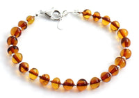 bracelet amber baltic jewelry cognac polished baroque brown with sterling silver 925