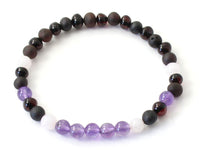 bracelet amber baltic stretch jewelry cherry black amethyst violet polished raw rose quartz pink