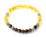 bracelet amber honey polished stretch with gemstones labradorite gray tiger eye brown tiger's jewelry for women women's men men's