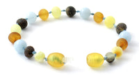 Aquamarine, Amber, Bracelet, Blue, Knotted, Mix, Raw, Anklet, Unpolished, Blue 8