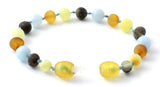 Aquamarine, Amber, Bracelet, Blue, Knotted, Mix, Raw, Anklet, Unpolished, Blue 8