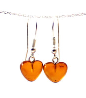 heart amber drop earrings with silver sterling 925 jewelry baltic jewellery