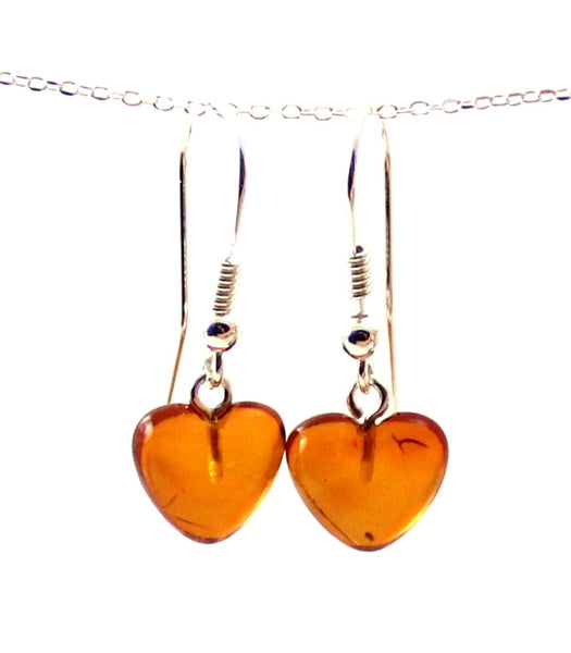 heart amber drop earrings with silver sterling 925 jewelry baltic jewellery