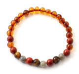 stretch bracelet amber baltic with gemstones cognac polished round baroque beads red jasper tiger tiger's eye labradorite jewelry for women women's