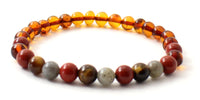 stretch bracelet amber baltic with gemstones cognac polished round baroque beads red jasper tiger tiger's eye labradorite jewelry for women women's 4