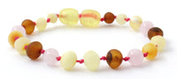 Rose Quartz, Teething, Anklet, Bracelet, Baltic, Mix, Amber, Pink, for girl, baby, jewelry, jewellery 4