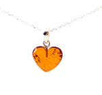 heart cognac amber pendant for necklace with silver chain sterling 925 baltic