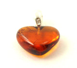 heart cognac amber pendant for necklace with silver chain sterling 925 baltic jewelry