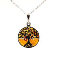 pendant tree of life sterling silver 925 amber baltic cognac round small minimalist jewelry