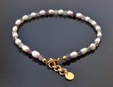 fluorite multicolor freshwater pearls pearl anklet jewelry beaded with sterling silver 925 silver women golden