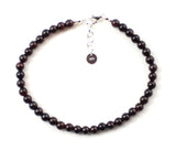 garnet red burgundy anklet jewelry small beads 4mm 4 mm minimalist for women women's with sterling golden silver 925 7