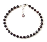 garnet red burgundy anklet jewelry small beads 4mm 4 mm minimalist for women women's with sterling golden silver 925