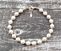 shell pearls pearl bracelet jewelry jewellery white 6mm 6 mm gemstone beaded with sterling silver 925 women golden men adult 5