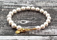 shell pearls pearl bracelet jewelry jewellery white 6mm 6 mm gemstone beaded with sterling silver 925 women golden men adult 3