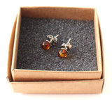 Stud, Amber, Studs, Silver, Cognac, 4 mm, 5 mm, tiny, small, Earrings 2