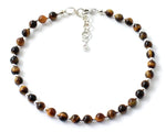 Anklet Minimalist Tiger Eye Silver Gemstone Sterling 925 Golden Small Tiny Tiger's Tigers' Brown Beaded 4mm 4 mm Jewelry 2