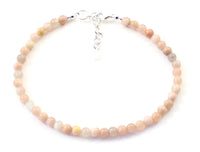 sunstone pink gemstone anklet with sterling silver golden 925 beaded for women jewelry 4mm 4 mm 7